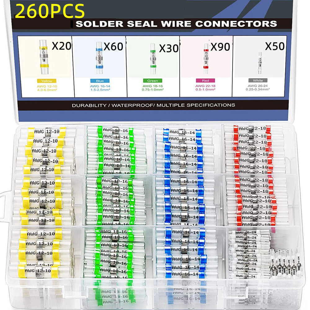 260pcs Waterproof Heat Shrink Wire Connectors Solder Seal Sleeve Butt Terminals