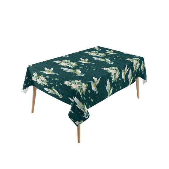 Green Summer Botanical Table Cloth, Waterproof Tablecloth for Rectangle Tables, Spring Floral Birds Farmhouse Reusable Washable Fabric Table Cover for Restaurant Kitchen Dining Tables 54"x108"