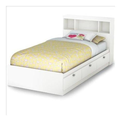 Twin Bookcase Storage Bed Set in Pure White Finish