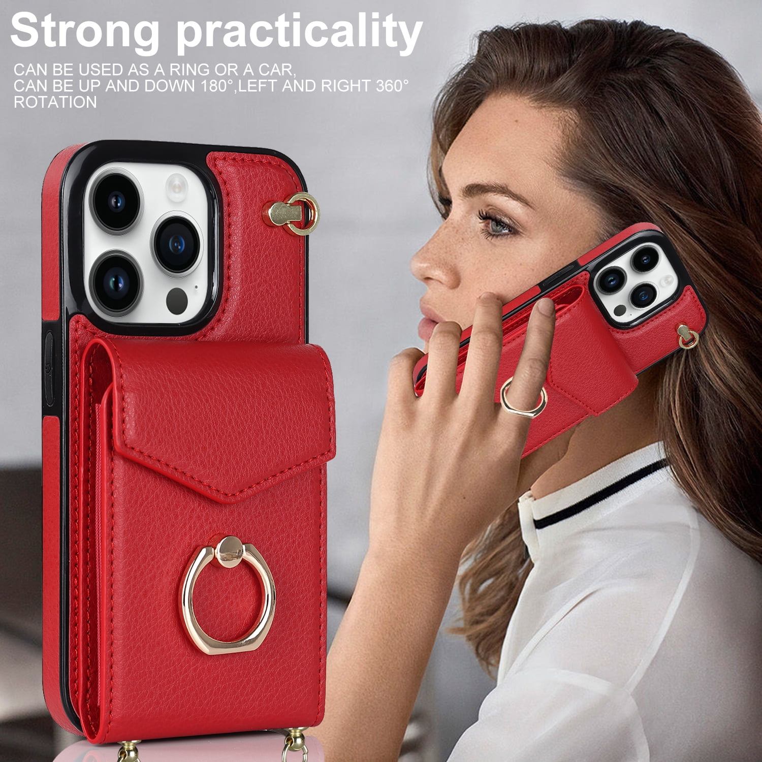  GLLDS Case for iPhone 13/13 Pro/13 Pro Max, Premium PU Leather Wallet  Case with Card Holders Kickstand and Magnetic Buckle Shockproof Flip Cover  TPU Inner Shell,Red,13 6.1 : Everything Else