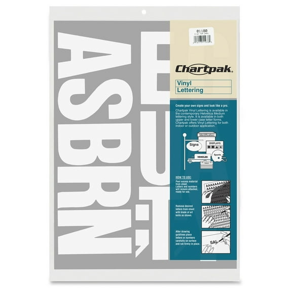 Chartpak - Vinyl Letters, 4", White, Sold as 1 Package, CHA 01180