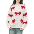 thumbnail image 2 of EchfiProm Red Women Sweater Fall Pullover Work Crew Neck Knit Solid Bow Long Sleeve Sweater Top Free Size, 2 of 4
