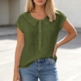 thumbnail image 5 of VBVC Women's Peter Pan Collar Cotton Linen Blouses , Ladies' Cap Sleeve Half Button Shirts , Casual Summer Tops For Women,Army Green,S-2XL, 5 of 8