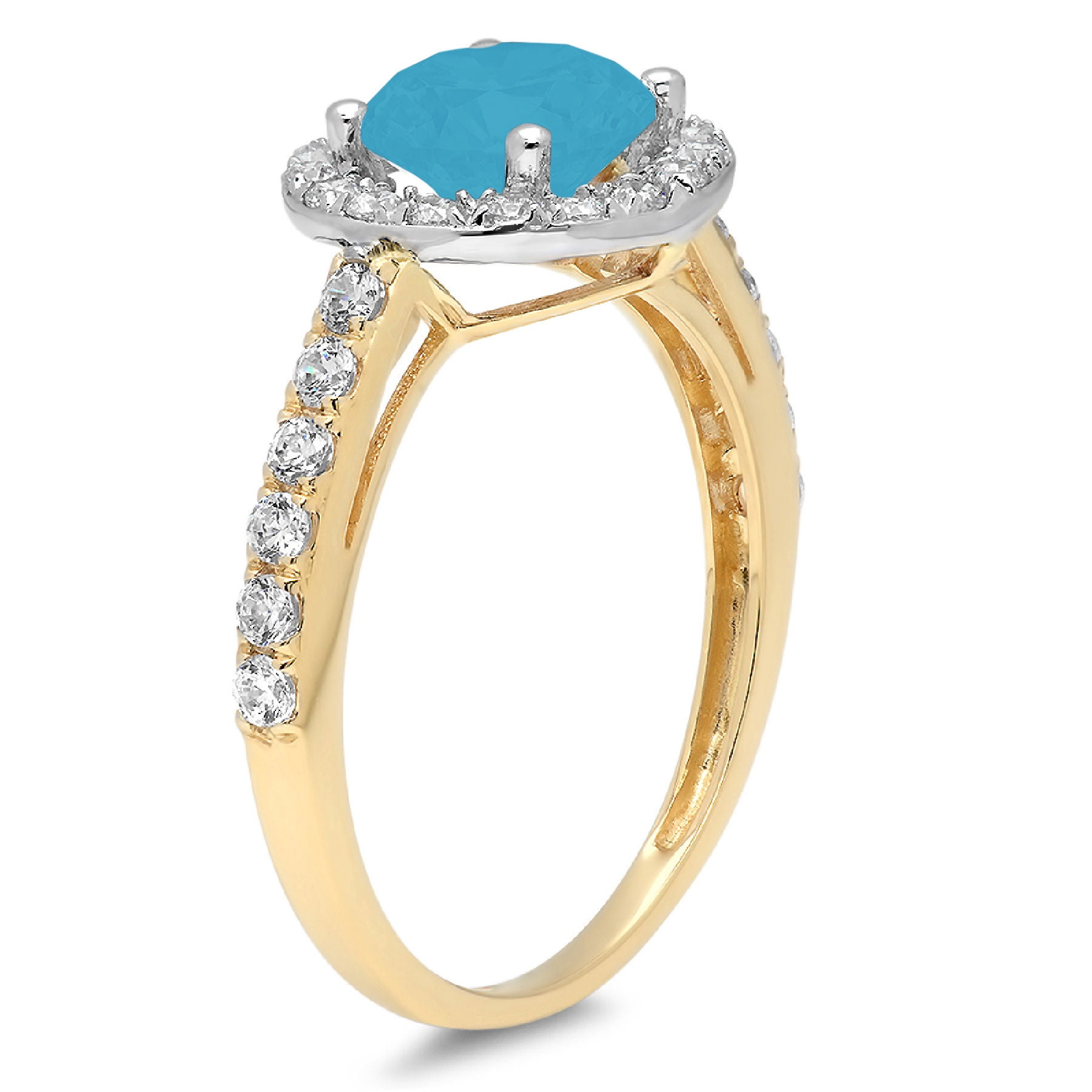 2.37 ct Brilliant Round Cut VVS1 Simulated Turquoise White Solid 14k or 18k Gold Robotic Laser Engraved Halo Solitaire with Accents Ring