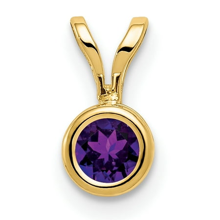 - 14k Yellow Gold 4mm Purple Amethyst Bezel Pendant Charm Necklace Gemstone For Women Gift Set