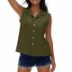 thumbnail image 1 of TaTaai Linen Style Sleeveless Blouse, Women's Lapel Shirt with Full Open Front, Pocket Detail Casual Summer Top Gift, 1 of 7