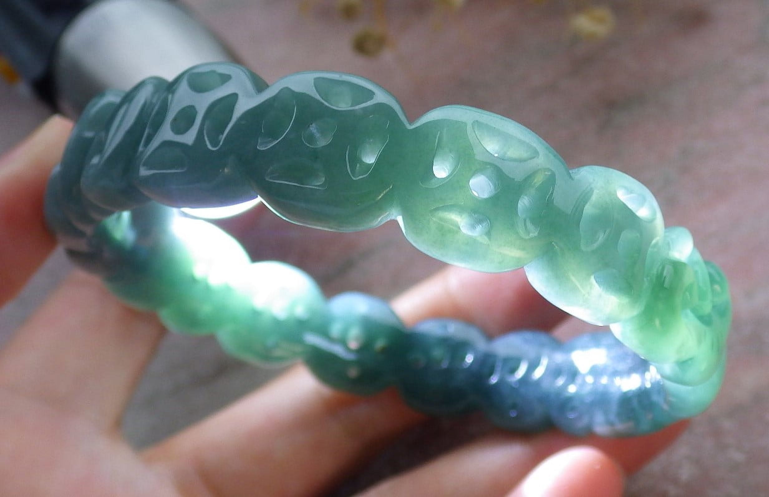 Icy Green Natural A JADE Jadeite Money Coin Ruyi Bangle Bracelet 59 mm 679479 TN