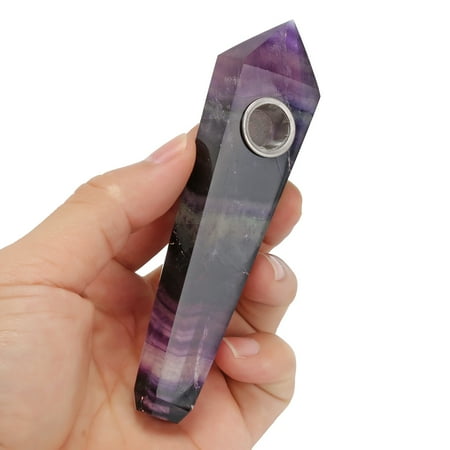 LuckyFine 100% Natural Purple Quartz Smoking Pipe Healing w/Carb Hole Pink Crystal Point