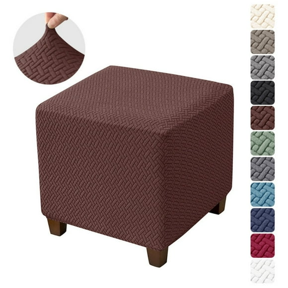 AIGIA 2 Pack Ottoman Cover Square Jacquard Stretch Ottoman Slipcovers Folding Storage Covers Square Footstool Protector