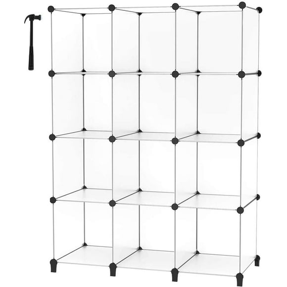 HOMIDEC Closet Organizer, 12-cube Closet Organizers and Storage, Portable Closet Storage Shelves, Clothing Storage for Kids, Closet, Bedroom, Bathroom, Office (11.8x11.8x11.8 inch), Transparent