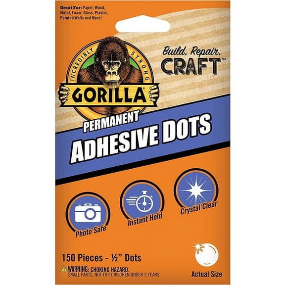 Gorilla Permanent Adhesive Dots - 150 / Pack - Clear | Bundle of 10 Packs