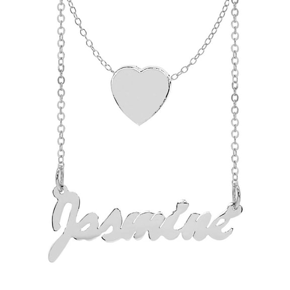 Personalized Sterling Silver or Gold Plated Single Nameplae Necklace With Heart, 18 inch Link Chain