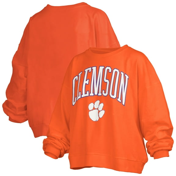 Women's Pressbox Orange Clemson Tigers Janise Arch Over Logo Waist Length Oversized Pullover Sweatshirt