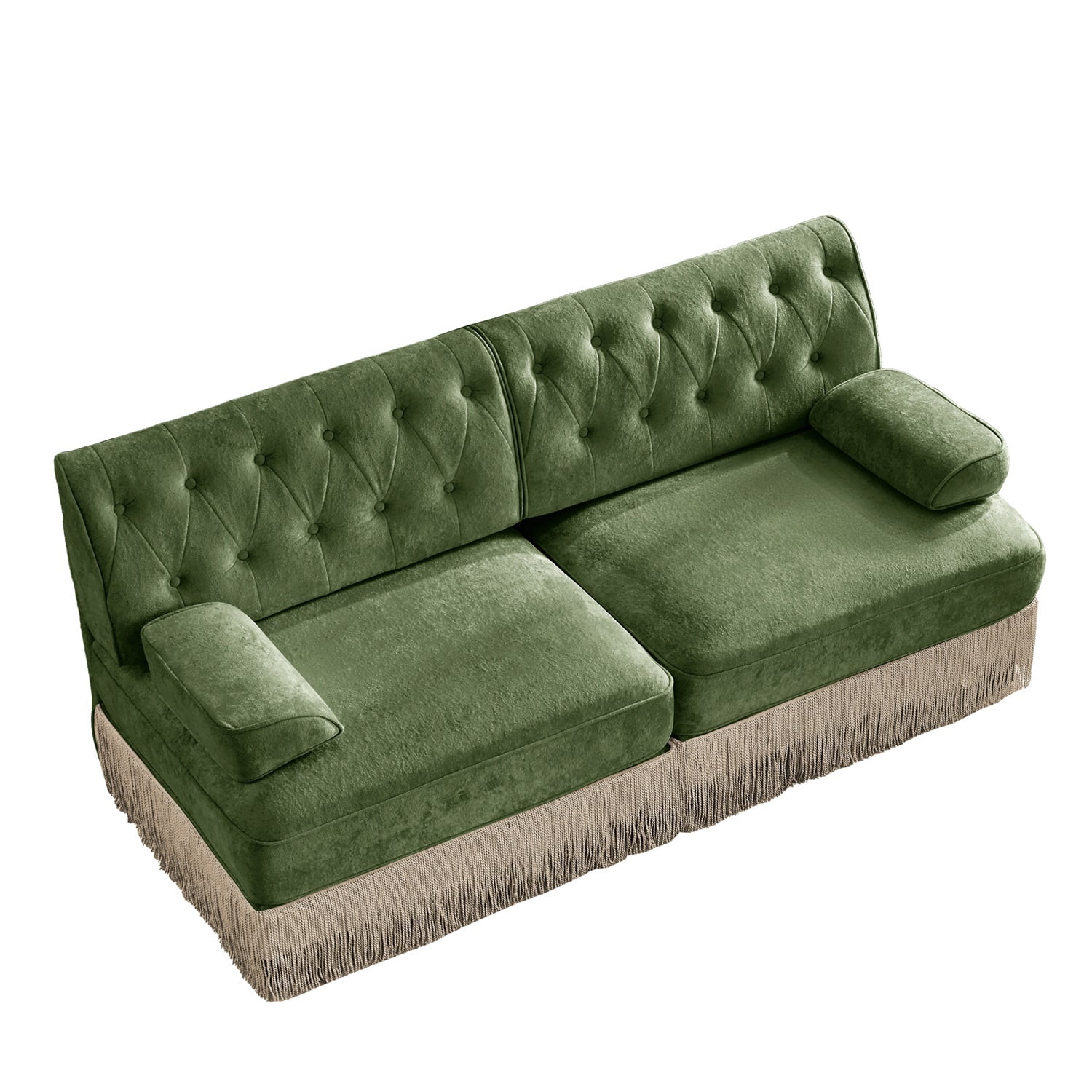 Hommoo 2-Seater Chesterfield Style Velvet Fabric Sofa Couch set, Tufted Button Upholstered Design and Floor-grazing TasseL, Free Combination Sectional Sofa, for Home, Green