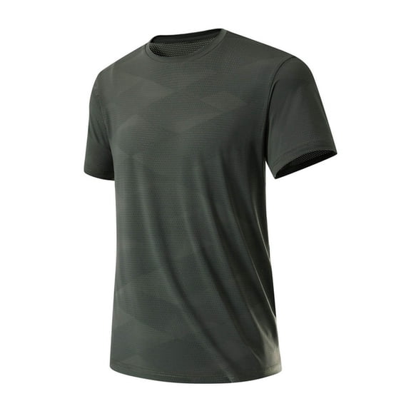 LEKWK Cooling Shirts for Men Short Sleeve Crew Neck Geometric Texture Athletic Tee Qick Dry Breathable Mesh Shirt Workout Running Tops Army Green XXS