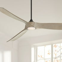 Casa Vieja 70" Kona Wind Indoor Outdoor Ceiling Fan 3 Blade LED Light Remote Control Black Finish Distressed White Oak Blades DC Motor Damp Rated