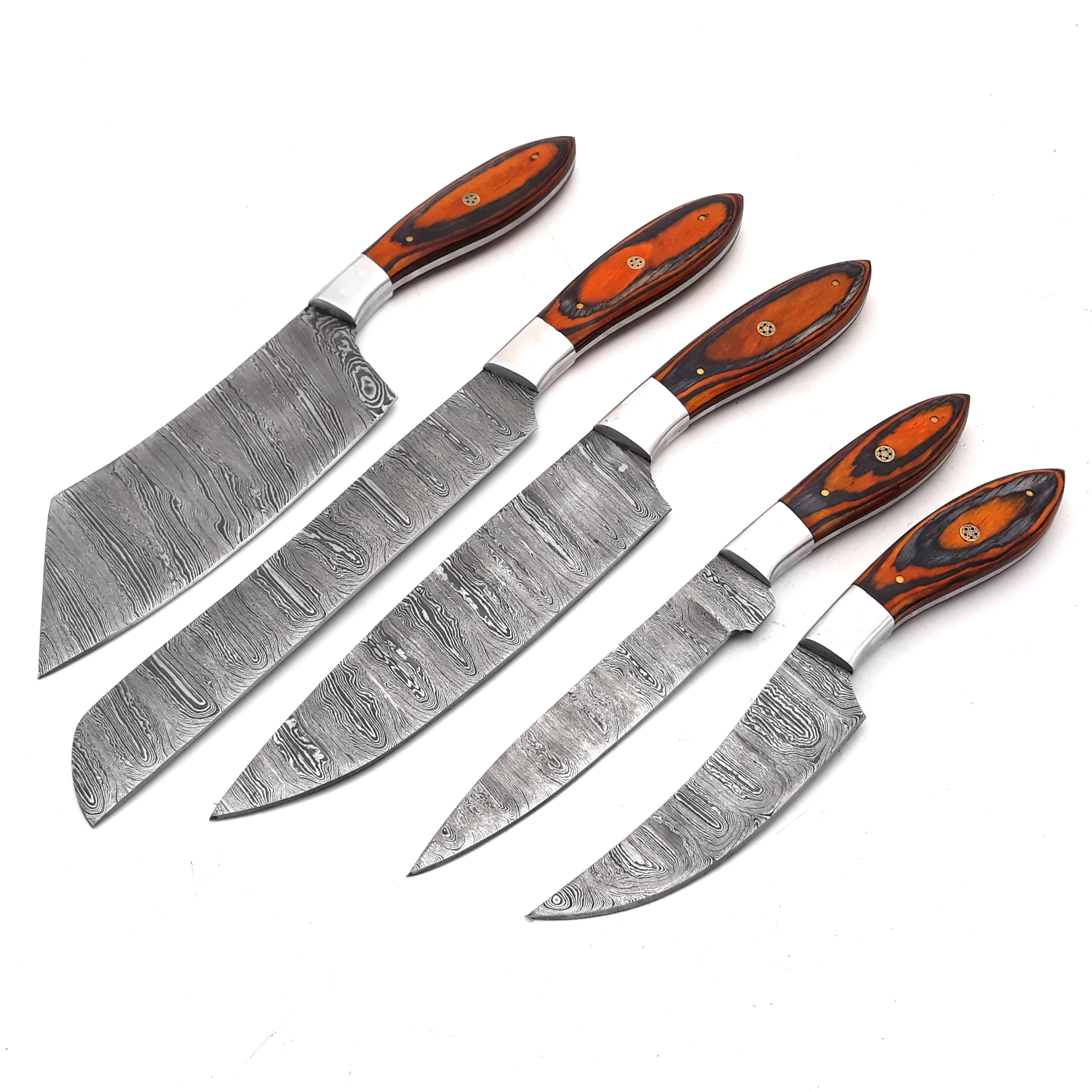 Smart & Sharp Custom Handmade Damascus Chef Knives Set/Kitchen Knives 5 Pieces Set 17471 (Orange)