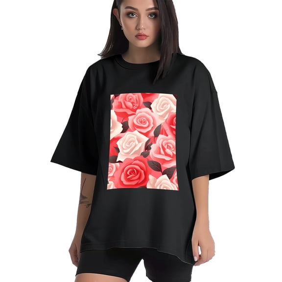 Plus Size Shirt for Women Black Tops for Women Short Sleeves Shirt for Women Rose 1 T Shirt Crewneck Shirt for Women XS