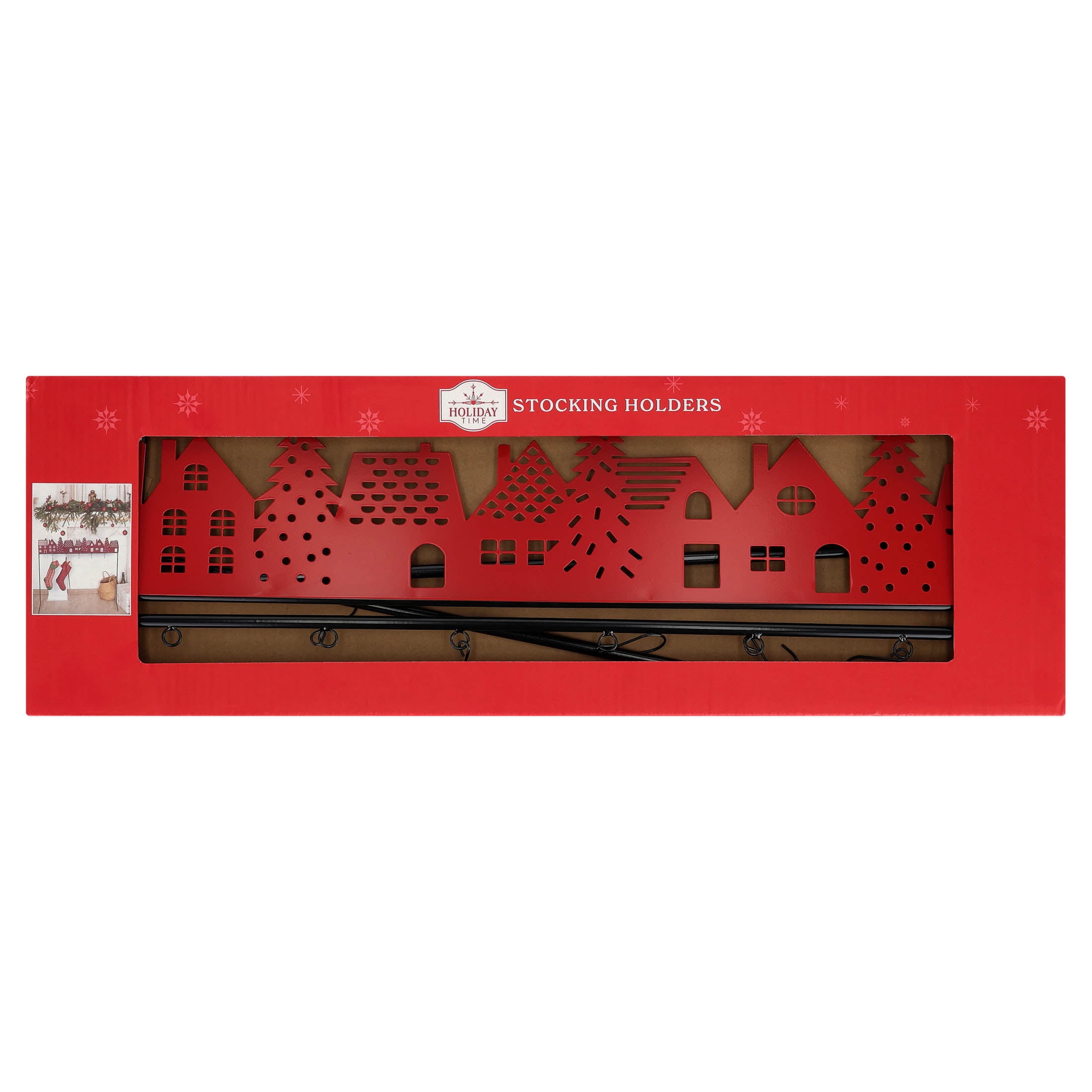 Large Metal Village Freestanding Christmas Stocking Holder, Red and Black, 30" x 7", by Holiday Time