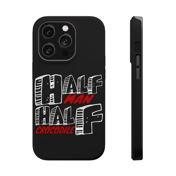 DistinctInk Tough Case for Apple iPhone 15 PRO (6.1" Screen), Compatible with MagSafe Charging - Half Man Half Crocodile