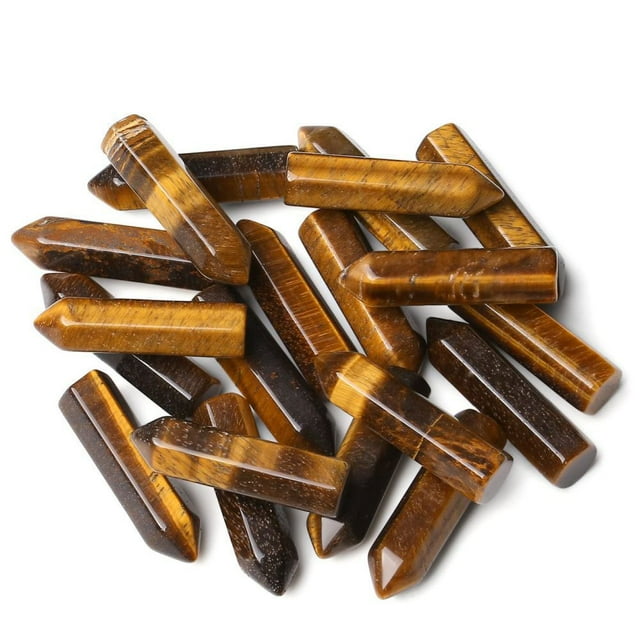 Xiao Hua 20 piezas de piedra natural marrón de una sola punta, columna hexagonal, piedra de energía natural, joyería hecha a mano, accesorios colgantes, artesanías decorativas, 32 * 8 mm