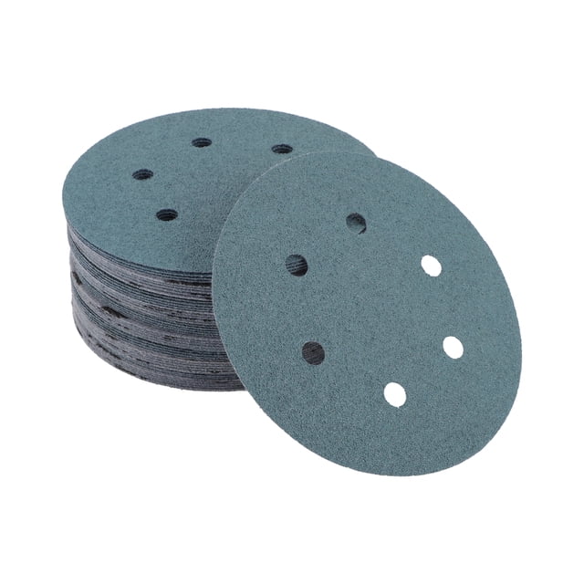 Discos de Lijado de Madera para Automóviles Unique Bargains 50 Pcs, Lijado Suave con Gancho y Bucle para Trabajos en Madera, Acabado Automotriz 5.91" 7 Agujeros 60 Grano Azul Alúmina de Zirconio