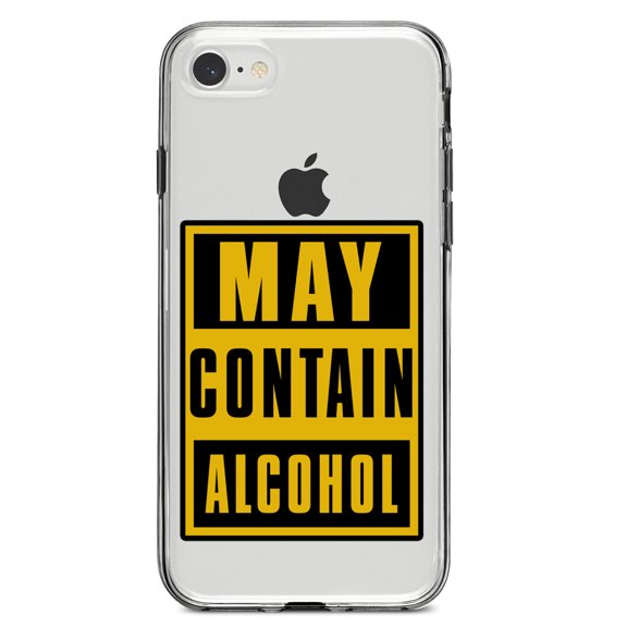 DistinctInk Clear Shockproof Hybrid Case for iPhone 7 8 SE (2020 Model) 4.7" Screen TPU Bumper Acrylic Back Tempered Glass Screen Protector - May Contain Alcohol Warning Sign
