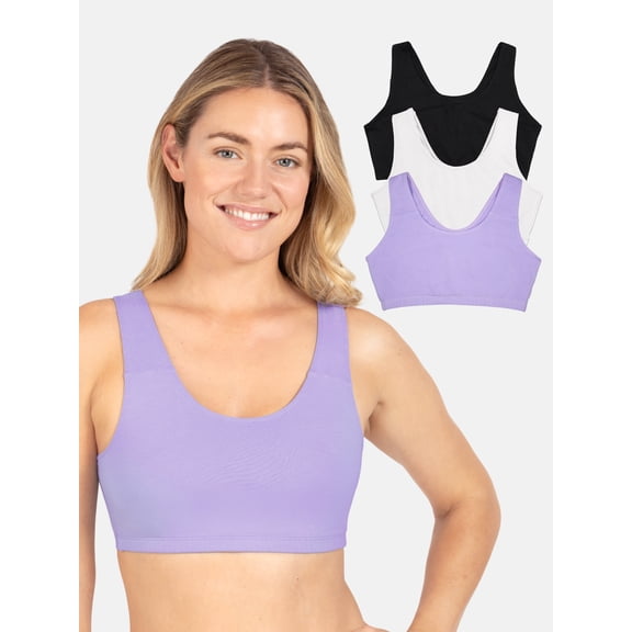 Fruit of the Loom Women's Cotton Tank Bralette, 3-Pack, Sizes XS-4XL