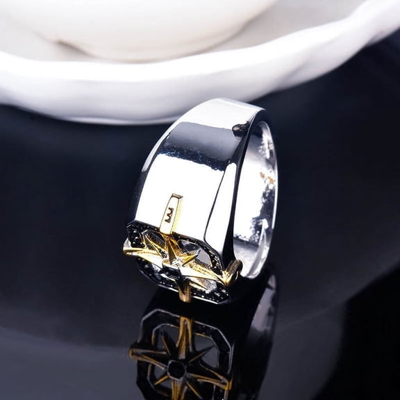 Vintage Mens Two-Tone Copper Ring: Geometric Compass Seal Design, Electroplated Finish, Sizes 7-12