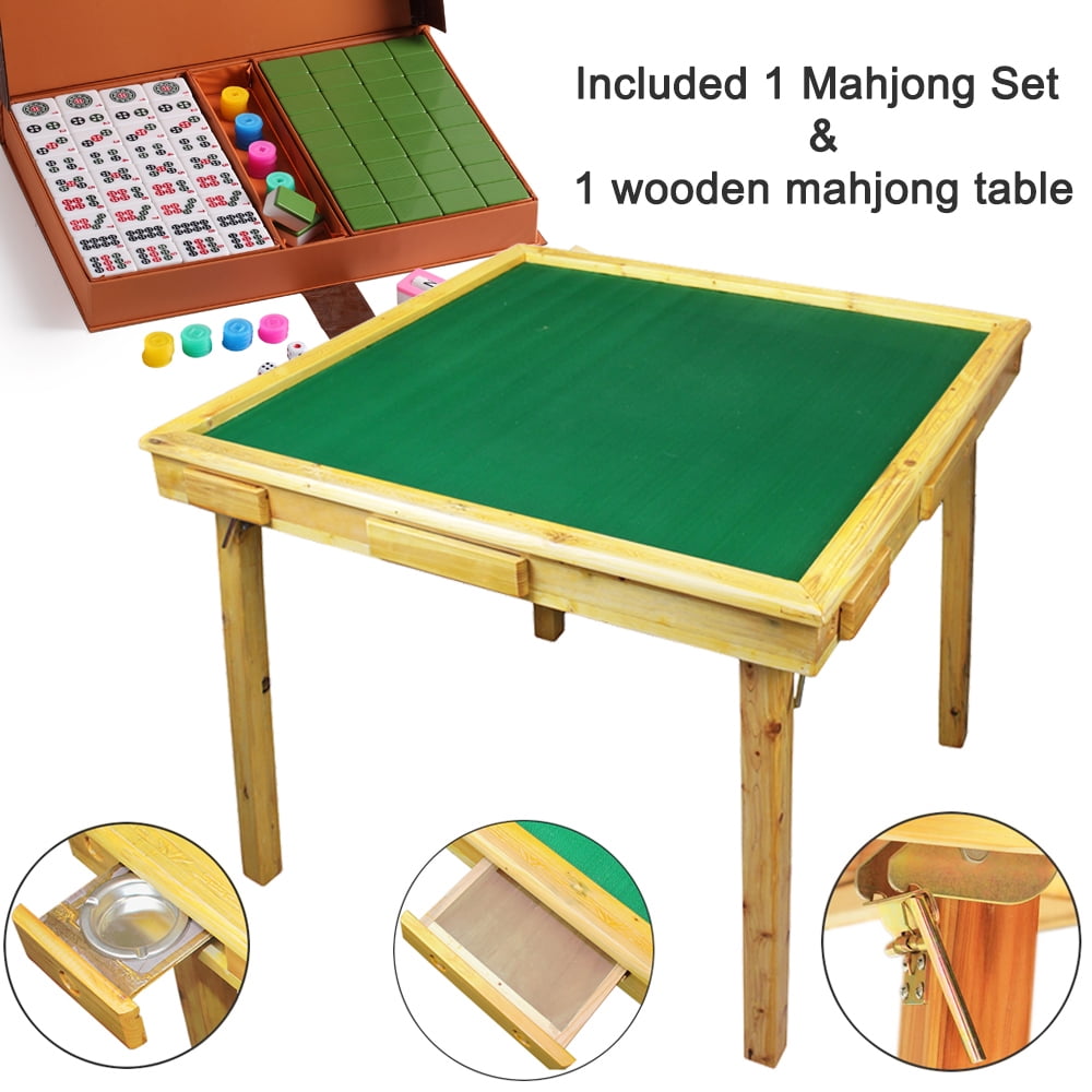 35" Mahjong Game Portable Folding Reversible Wooden Square Large Table