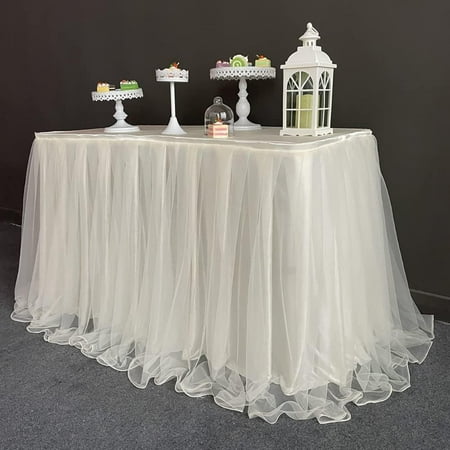 

Tulle Table Skirt Mesh Fluffy Tutu Table Cloth Romantic Tulle Desk Gauze Table Cover Table Decorations for Baby Shower Birthday Party Wedding Bar Prom White 1M