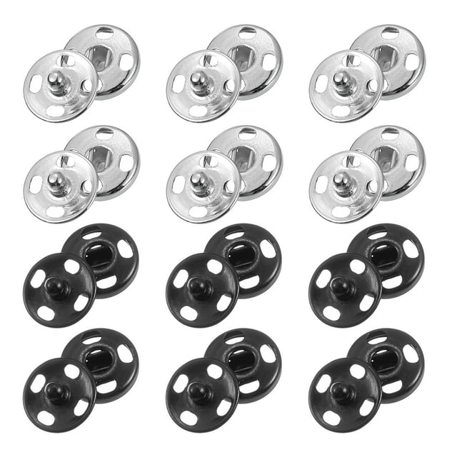 Unique Bargains 12 Sets Sewing Snap Buttons, Press Buttons Metal Snap Fasteners 10mm, Silver/Black