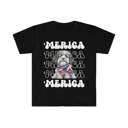 Aussiedoodle 'Merica Patriotic T-Shirt Cute Aussiedoo Puppy 4th of July Dog