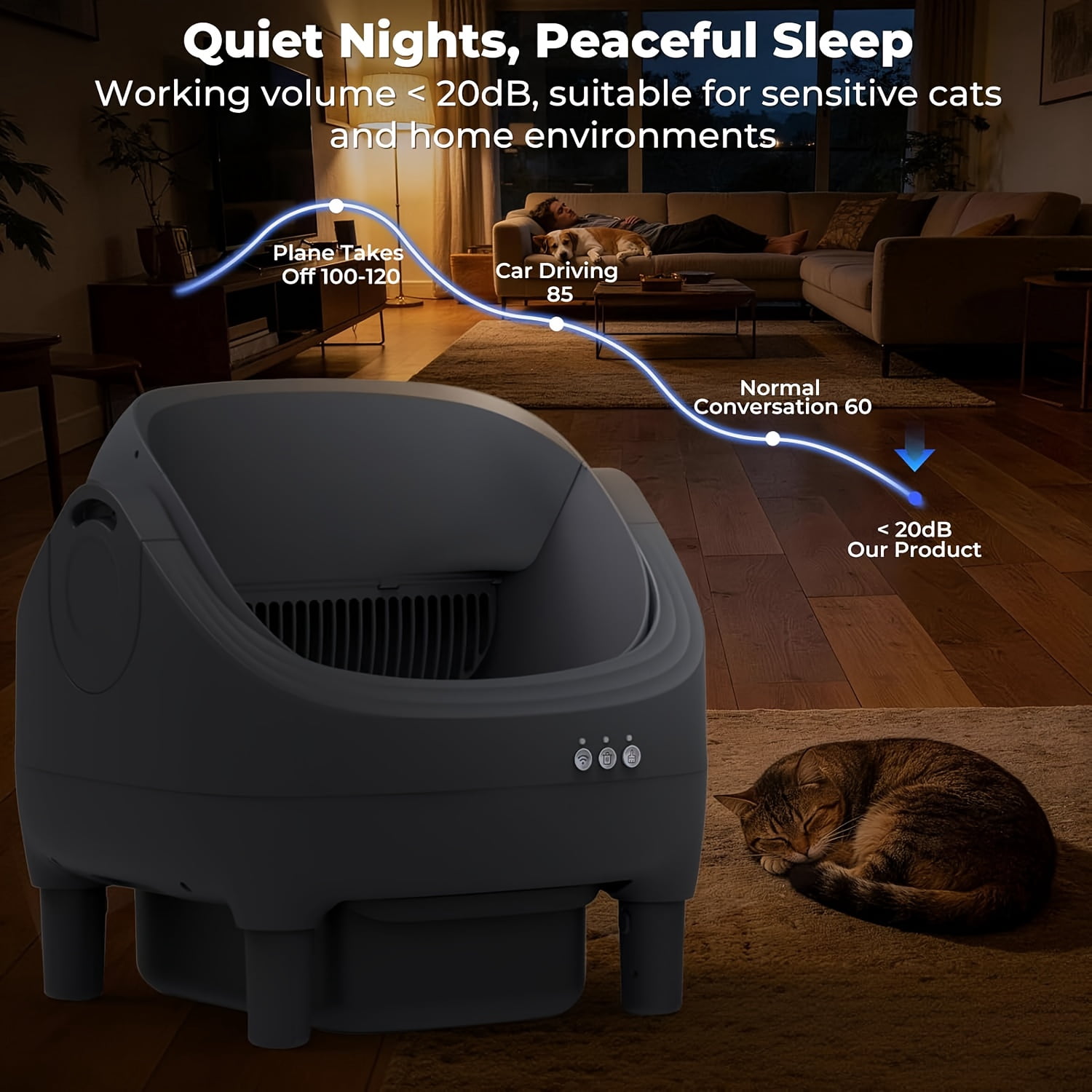 Self Cleaning Litter Box, Automatic Cat Litter Box-APP Control, Open-Design Electric Litter Box, Safety Anti-Pinch, Odor-Free Waste Disposal Includes Trash Bags, Suitable for Multiple Cats, Grey