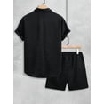 thumbnail image 6 of Men'S Waffle Knit 2-Piece Outfit with Button Down Shirt and Shorts for Summer Black XL, 6 of 8
