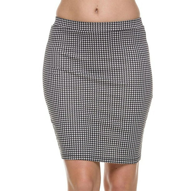 TheLovely - Straight Pencil Houndstooth Print Bodycon Knit Mini Skirt ...
