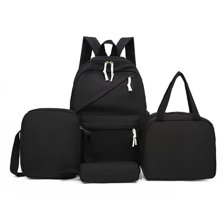 Backpack with Lunch Box Set 4PCS Aesthetic Bookbag Pure Color Simplicity Backpack for Teen & Elementary Birthday Gift for Daughter