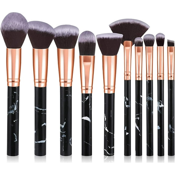HEYMKGO Makeup Brushes 10Pcs Premium Synthetic Kabuki Foundation Concealers Powder Blush Blending Face Eye Shadows Black Brush Sets