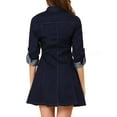 thumbnail image 4 of Women's Denim Dress Button Down Collar V Neck Long Sleeve A-line Cotton Jean Dress M Denim Blue, 4 of 8