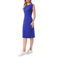 thumbnail image 4 of Cap Sleeve Work Dress for Women's Summer Midi Round Neck Casual Split Hem Dresses L Royal Blue, 4 of 6