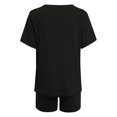 thumbnail image 4 of Women's Solid Color Short Sleeved Shorts Casual Set Button Drawstring Tie Up Sportswear, 4 of 5