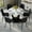 Tabl + Six Black chairs-Style 1, variant on LUFTUT 5-Piece Dining Table Set, 42" Faux Marble Round Kitchen Table with 4 Black PU Upholstered Chairs for Small Spaces
