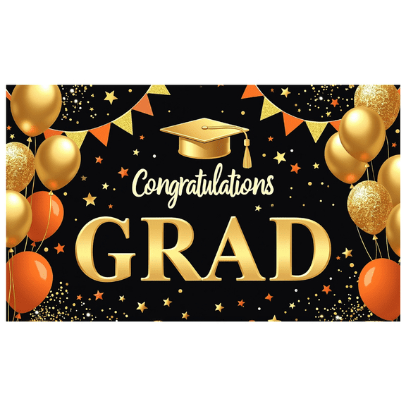 Black Background Graduation Banner with Golden Balloons Star Decors Congratulations Grad Party Supplies Photography Props Backdrop Decoration