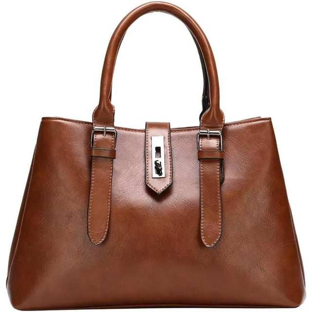 LHSHID Top Handle Handbag for Women Large Capacity Shoulder Bag Multi Pocket Tote Bag PU Leather Tote Bag Retro Satchel
