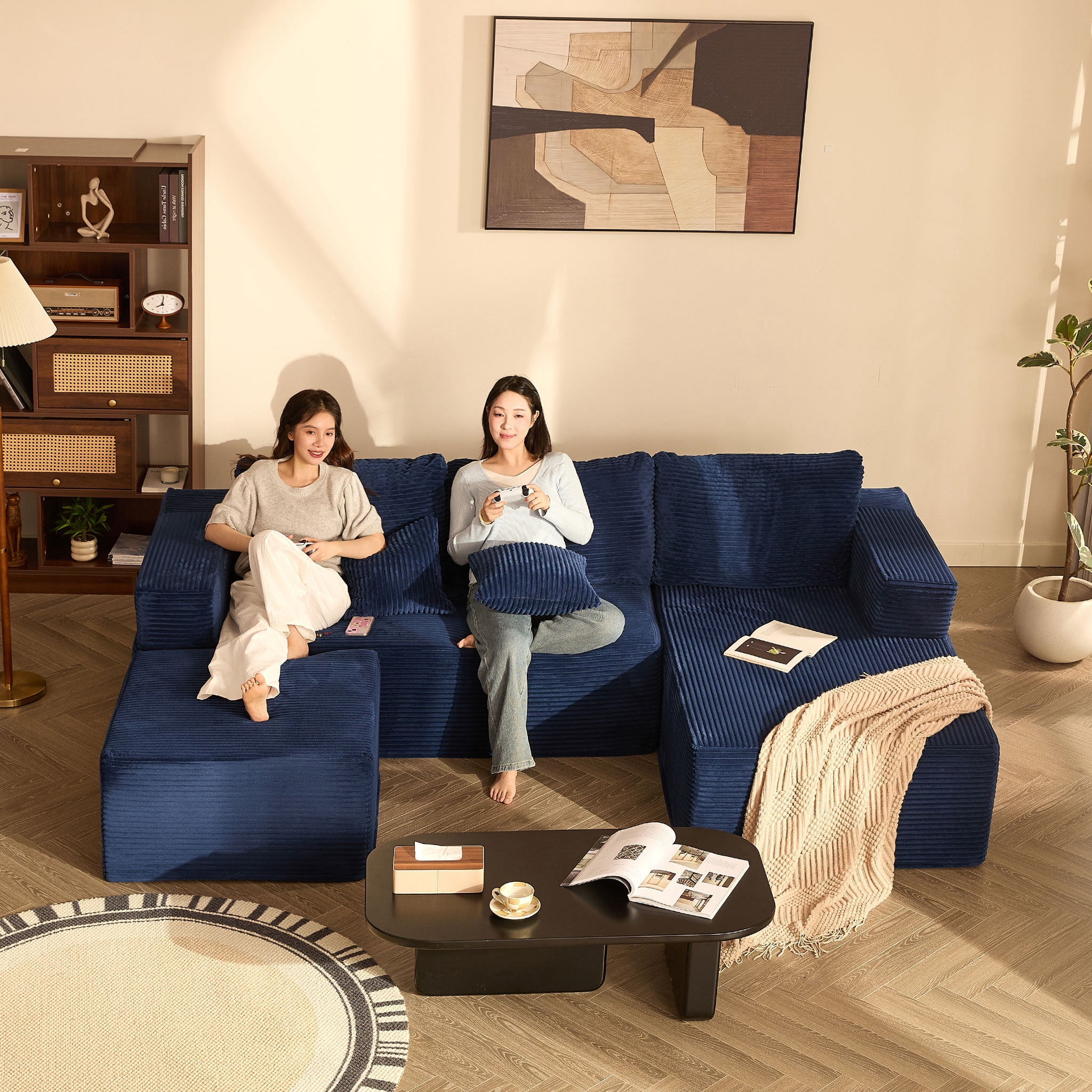 BIGSYY Cozy Square Ottoman, Comfortable Seating, No Assembly Required, Blue
