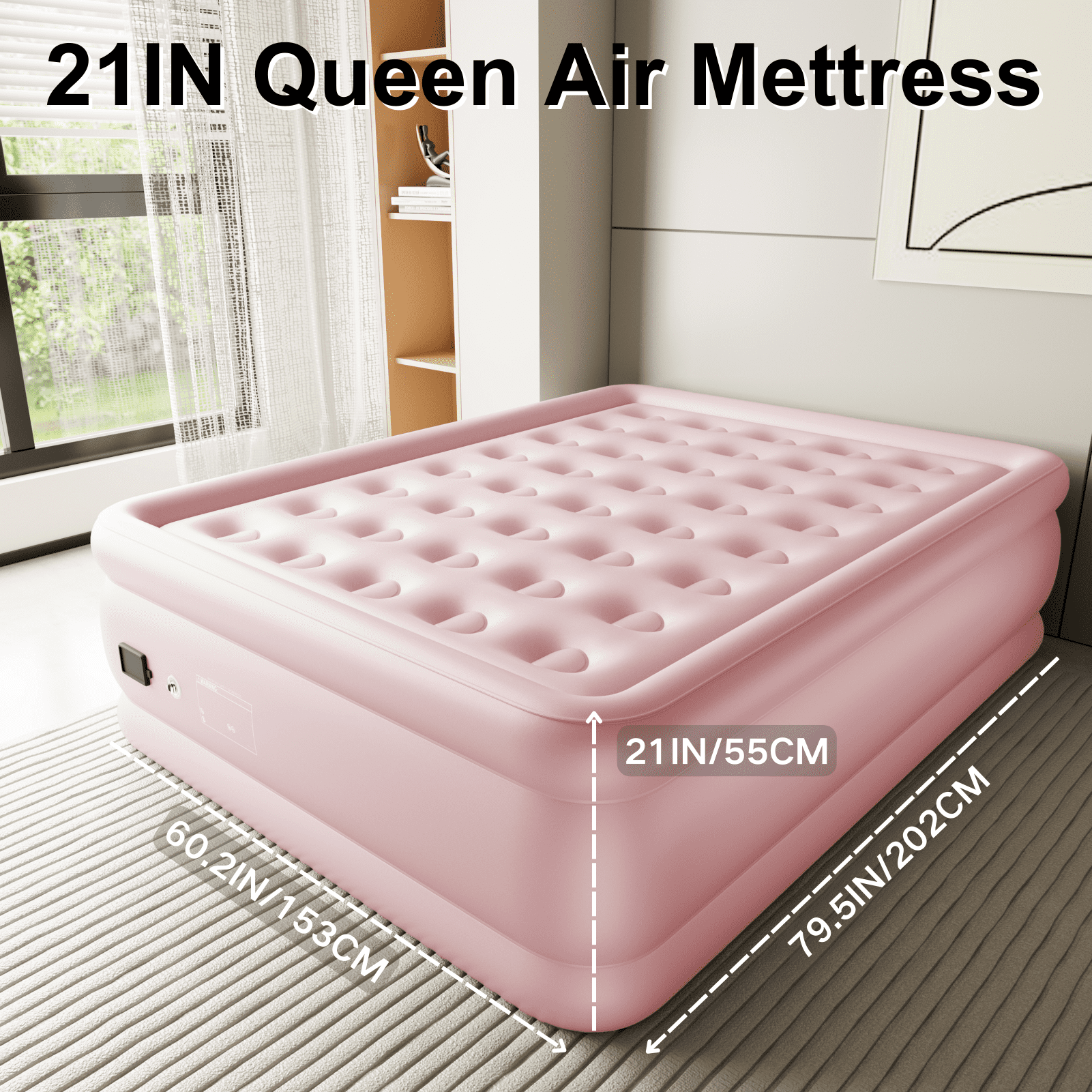 Air Mattress with Built-in Wireless Pump,22''Fast & Easy Inflation/Deflation Inflatable Mattress with Storage Bag, Inflatable Bed for Home, Camping & Guests