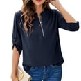 thumbnail image 2 of Blusa Cremallera Volantes Espalda Estampado de puntos Manga tres cuartos Cuello redondo Tops de moda para mujer Azul purpúreo XL, 2 of 5