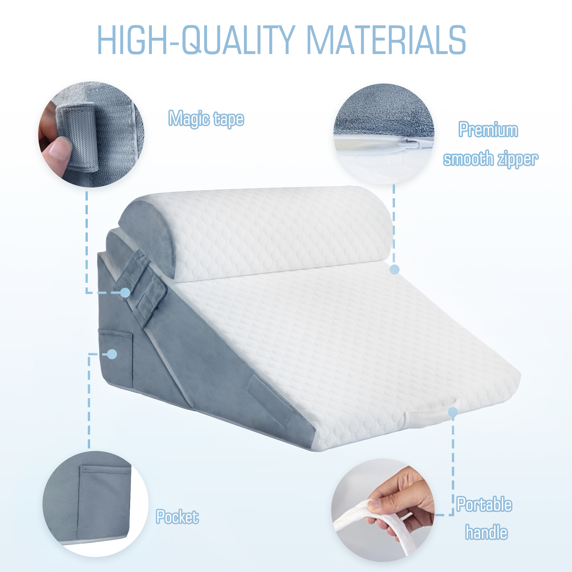 3Pcs Orthopedic Bed Wedge Pillow for Sleeping, Adjustable 9&12 Inch Memory Foam Wedge Pillow Post Surgery or Back, Neck and Knee Support