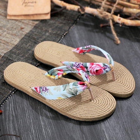 

Promotion Clearance Sandals Female Imitation Hemp Rope Travel Women s Literary Leisure Wear Flip-flops Flat Bottom Beach Flat Shoes WH 37