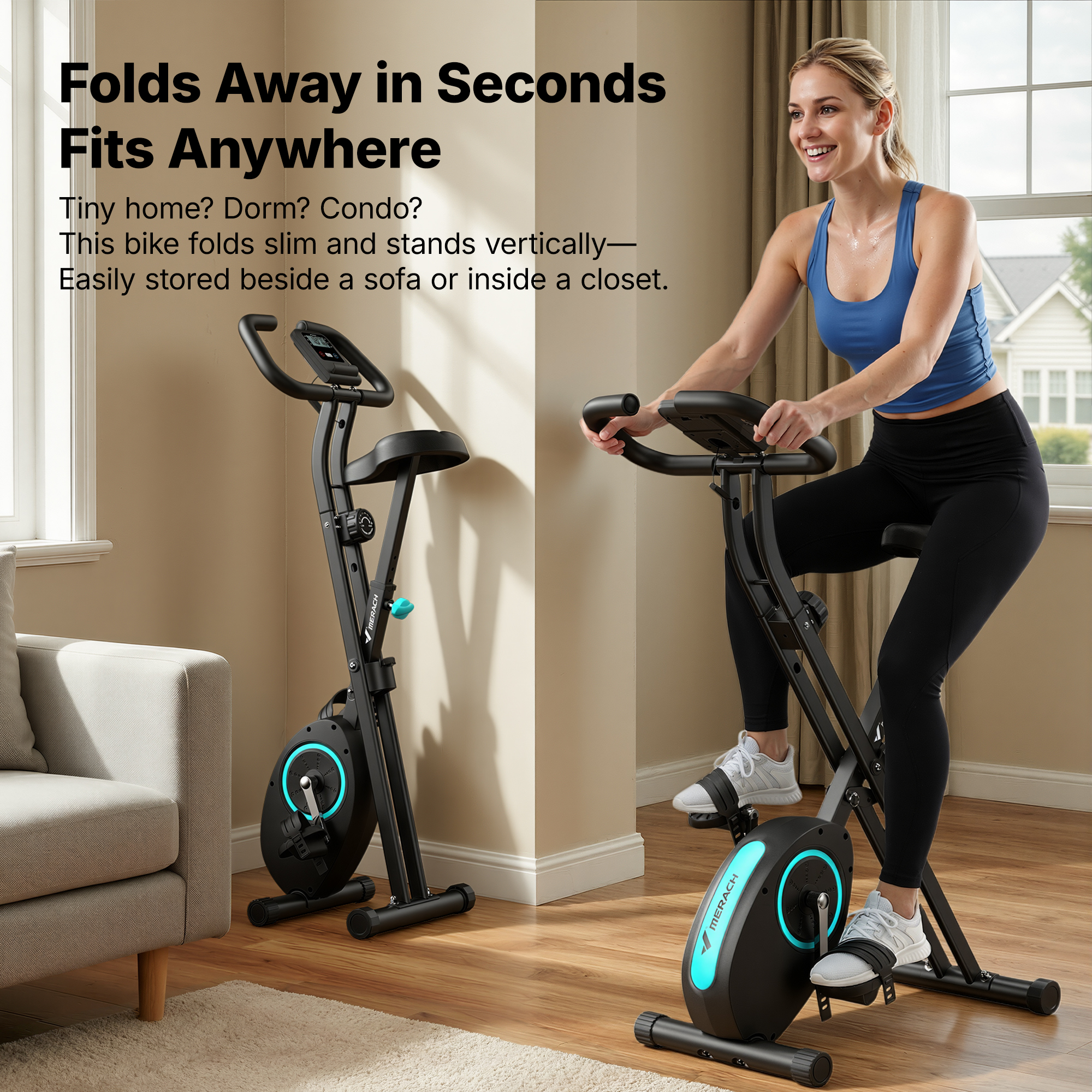 Merach Folding Exercise Bike with LCD Display photo 3